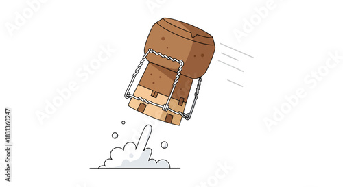 Champagne cork popping out of a bottle with effervescence and motion blur, celebrating a special occasion