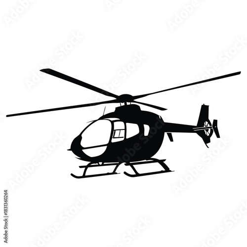 Helicopter Vector Silhouette, Aircraft Illustration, Chopper Graphic