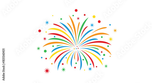 Colorful fireworks exploding with a burst of radiant light on a white background, celebrating festive occasions