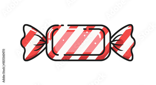 A festive striped candy wrapped in crinkled cellophane, perfect for holidays and celebrations