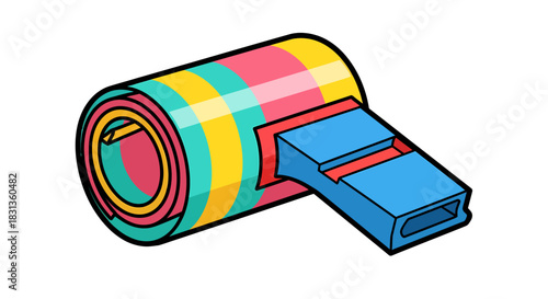 A colorful striped party horn blower illustration, a festive noisemaker for birthdays, holidays, and celebrations
