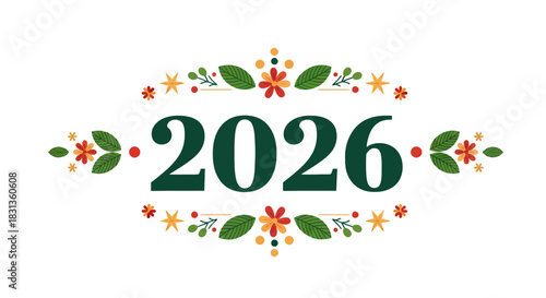 Festive 2026 A Floral Celebration of the Upcoming Year, Perfect for Holiday Greetings and Events