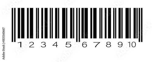 Black and white barcode label with vertical scan lines and numeric code isolated on white background