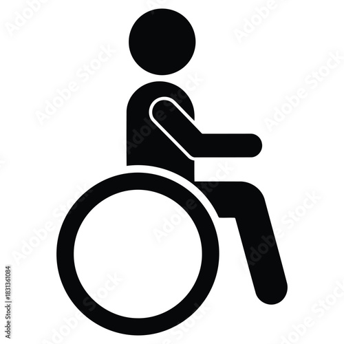 Black silhouette icon of a person sitting in a wheelchair, symbolizing accessibility, disability, and inclusive design.