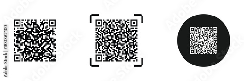 QR code icon. Fake template of quick response matrix barcode in square grid. Mobile phone camera readable digital label isolated on white background.