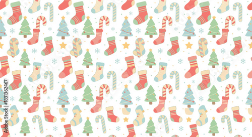 Seamless Christmas Pattern Background with Cute Holiday Icons