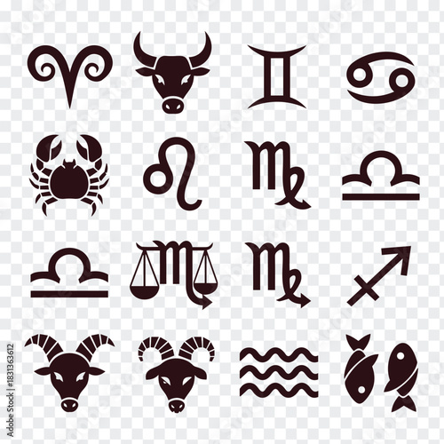 Zodiac signs astrological icons with symbols for horoscope signs vector illustration