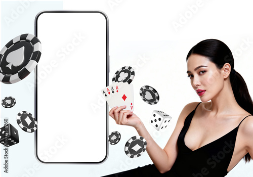 sexy beautiful woman hold mobile phone, casino online