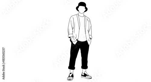 Man in bucket hat casual outfit style fashion illustration art
