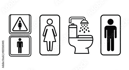 Restroom signs gender neutral toilet shower icon vector graphic