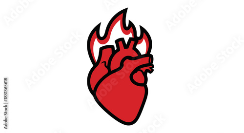 Burning heart illustration fire heart cardiology health concept