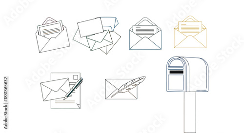 Mail delivery service envelopes and mailbox vector illustration