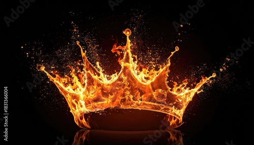 A majestic crown ablaze with fiery energy, embodying power, authority, and regal splendor, rendered in stunning detail against a dark backdrop. 