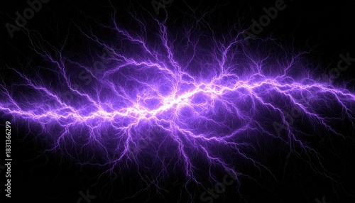 A striking bolt of vibrant, electric purple lightning dances across a stark black canvas, creating a mesmerizing display of raw energy and power. 