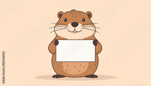 cute squirrel holding a blank sign