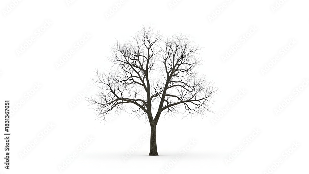 Fototapeta premium Stark silhouette of a bare winter tree on clean white background