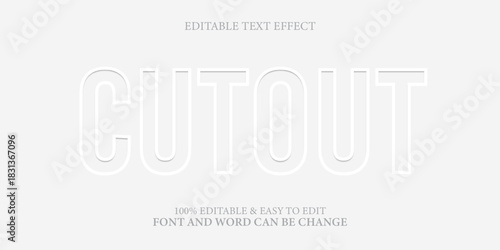 Editable Text Effect Vector Template in White Paper Cutout Style, Digital Typography Concept