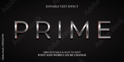 Editable Prime Text Effect with Metallic Steel Texture and Dark Background