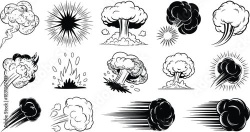 Comic book explosion and smoke effects collection blast