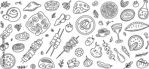 Hand Drawn Food and Drink Doodle Pattern Keywords: food, doodle, drawing, sketch, illustration