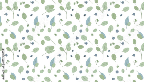 Soft watercolor leaves and foliage seamless pattern in sage green mint for gentle botanical organic fabric textile design