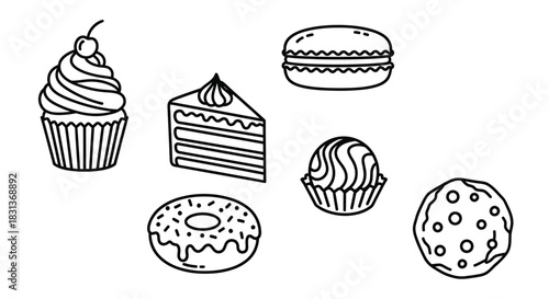 Delicious dessert vector set with cupcake cake donut and cookie