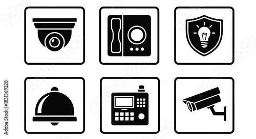 Security system icons vector set cctv safe alarm and more icons