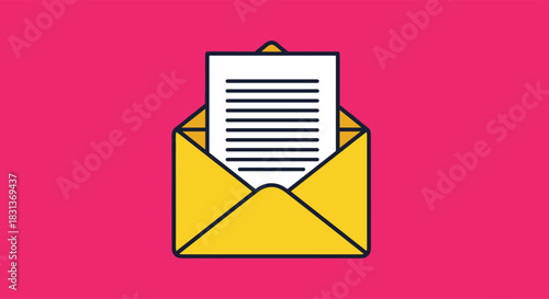 A bright and colorful flat icon of a yellow envelope opened to reveal a letter representing email mail or communication.