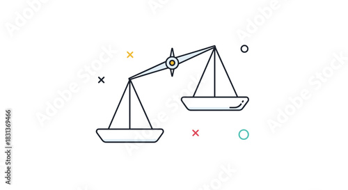 A minimalist line art icon of an unbalanced scale of justice symbolizing inequality injustice or making a difficult choice.