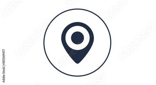 A simple and clean dark blue location pin or map marker icon inside a thin circle for navigation and GPS applications.