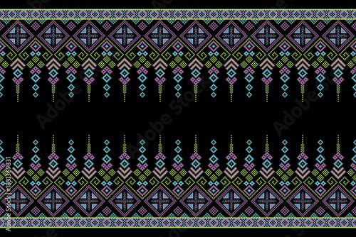 Cross stitch pattern concept showcasing traditional ethnic geometric pattern, Design for textile, background,carpet,wallpaper,clothing,wrapping,Batik,fabric,Vector illustration	
