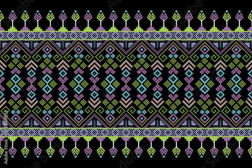Cross stitch pattern concept showcasing traditional ethnic geometric pattern, Design for textile, background,carpet,wallpaper,clothing,wrapping,Batik,fabric,Vector illustration	
