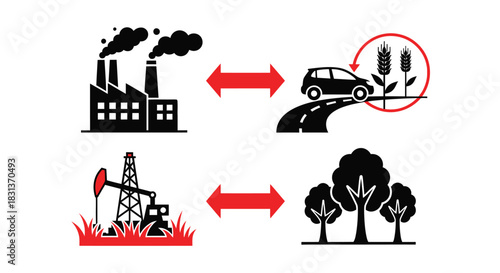 Carbon cycle diagram showing industry and nature interaction