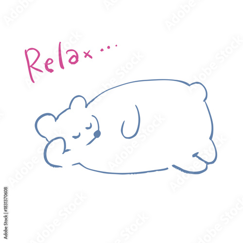 リラックス感あふれる,、手描きのかわいいくまが横になって眠るゆるいシンプルイラスト