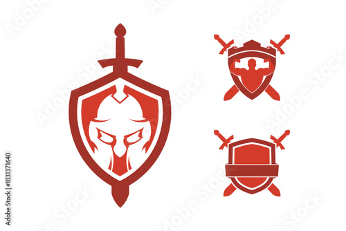 Medieval Knight Shield and Swords Emblem Set.
