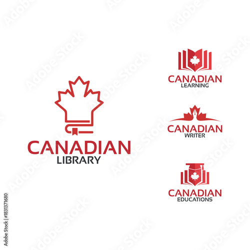 Canadian Library Logo Collection with Maple Leaf and Building Icons.