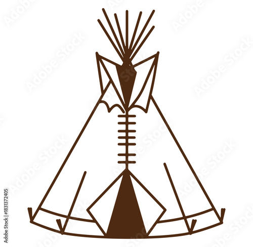 Hand drawn illustration of an american indian teepee with simple lines and a minimalist design.