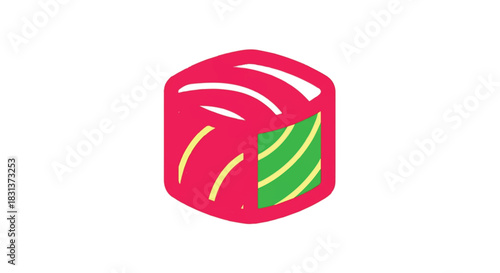 Stylized Isometric Sushi Roll Icon.