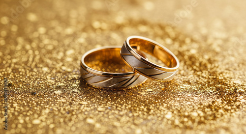 Elegant gold wedding rings symbolize love, commitment, and a joyous celebration of marriage