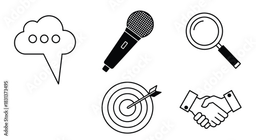 Business strategy icons communication target search partnership