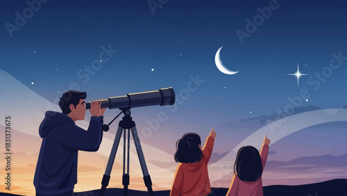 Family Stargazing Observing the Night Sky with a Telescope and Sharing Wonder Under the Stars