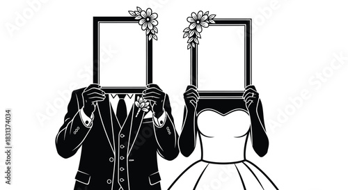 Wedding invitation bride groom frame photo booth vector graphic