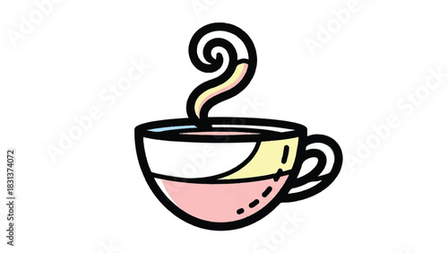 Stylized illustration of a steaming cup of tea or coffee.