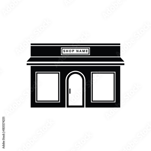 Minimalist shop store icon, retail building storefront vector graphic design