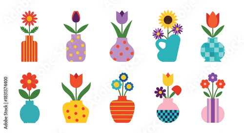 Colorful flower vase vector illustration floral design element