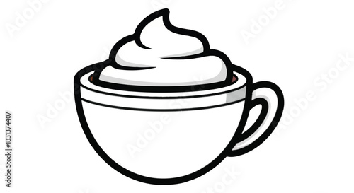 Simple Line Art Drawing of a Coffee Cup with Whipped Cream.