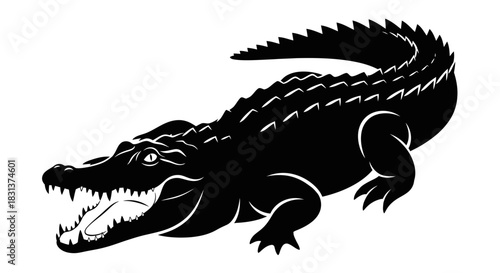Black alligator vector illustration reptile predator silhouette