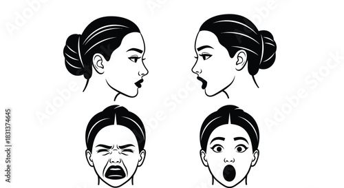 Vector illustration of different facial expressions of a woman