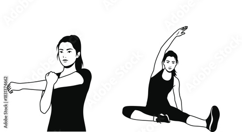 Woman stretching exercise routine fitness workout illustration