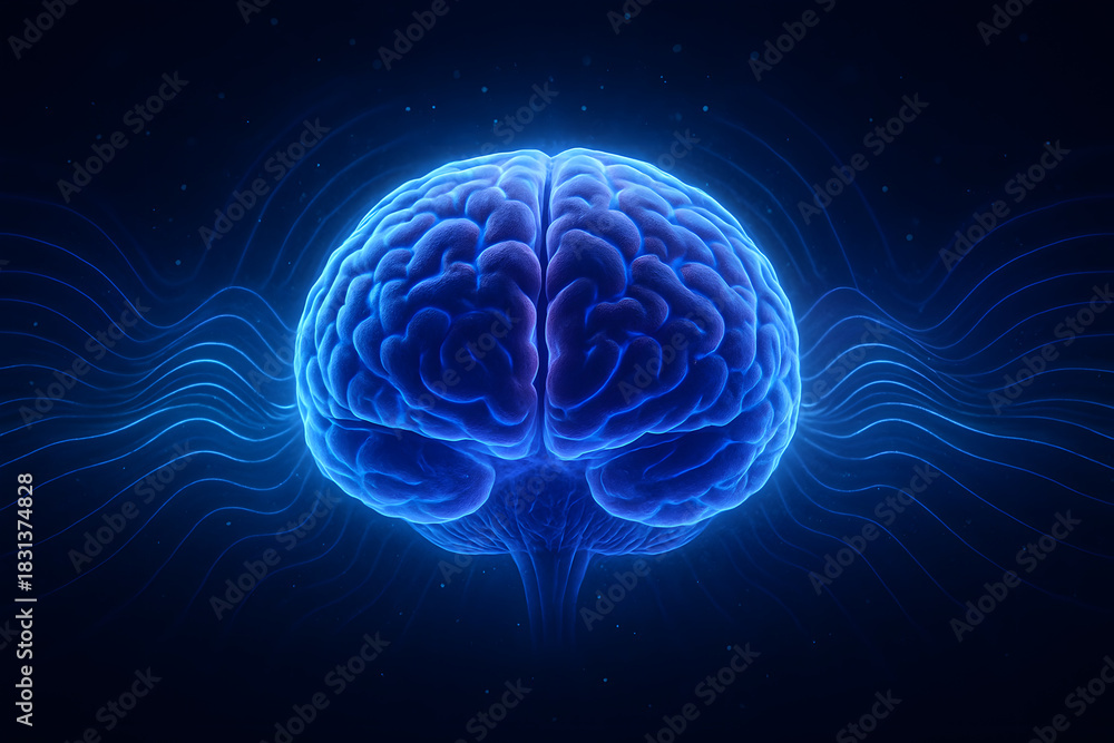 Fototapeta premium detailed_human_brain_glowing_with_soft_blue